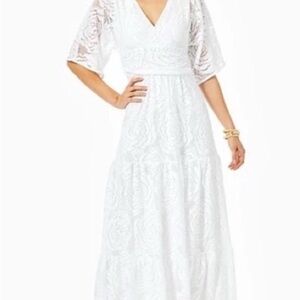 Lilly Pulitzer White Tiered Maxi Dress with Bell Sleeves